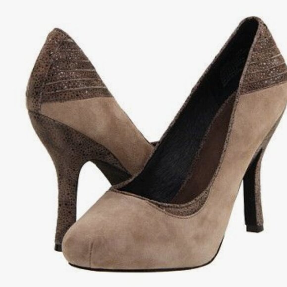 Auri Mink Suede and Sand Pebble Leather Heels 39/9 - Picture 8 of 8